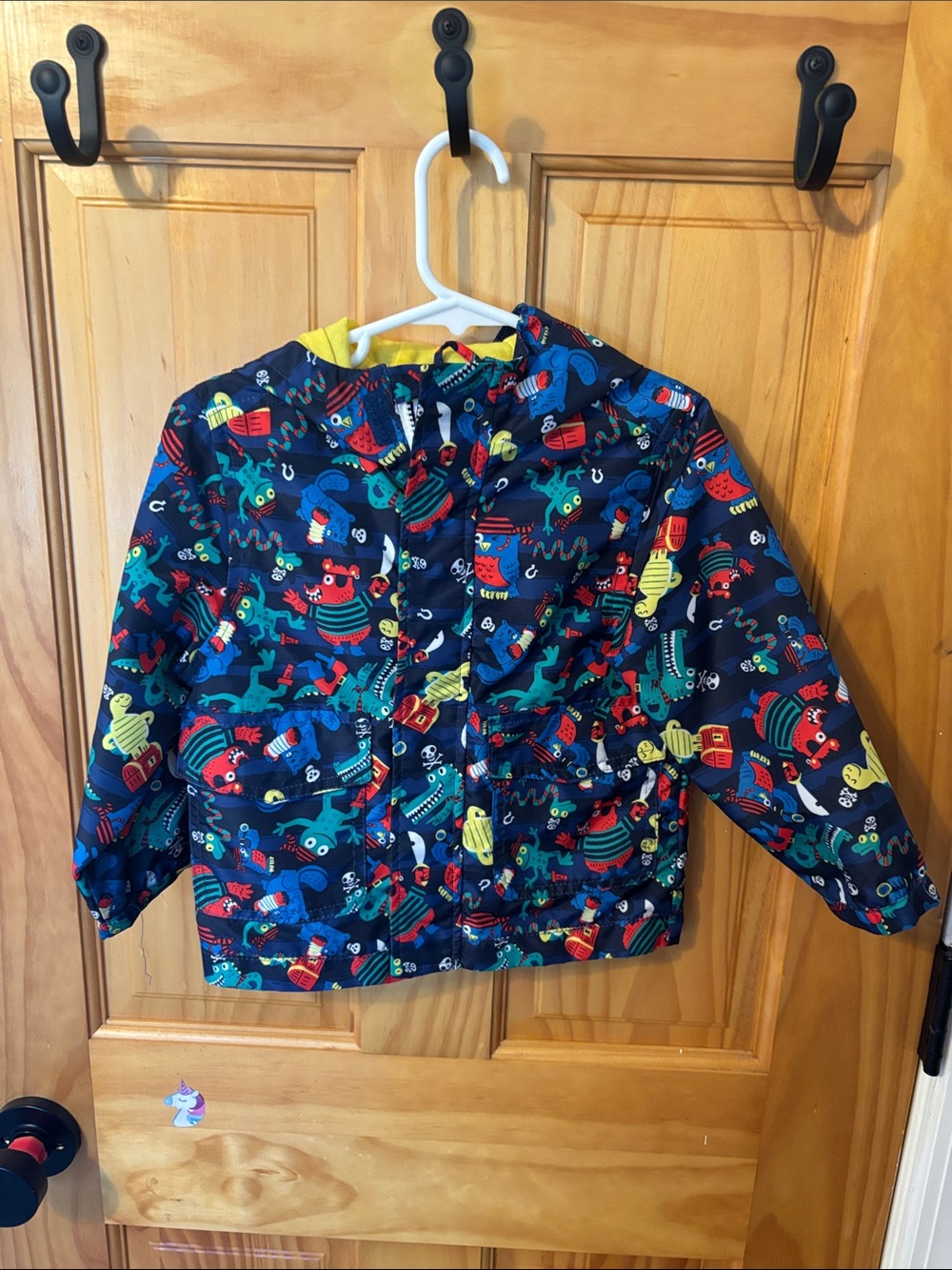London Fog Navy Kids Hooded Monster Print Raincoat